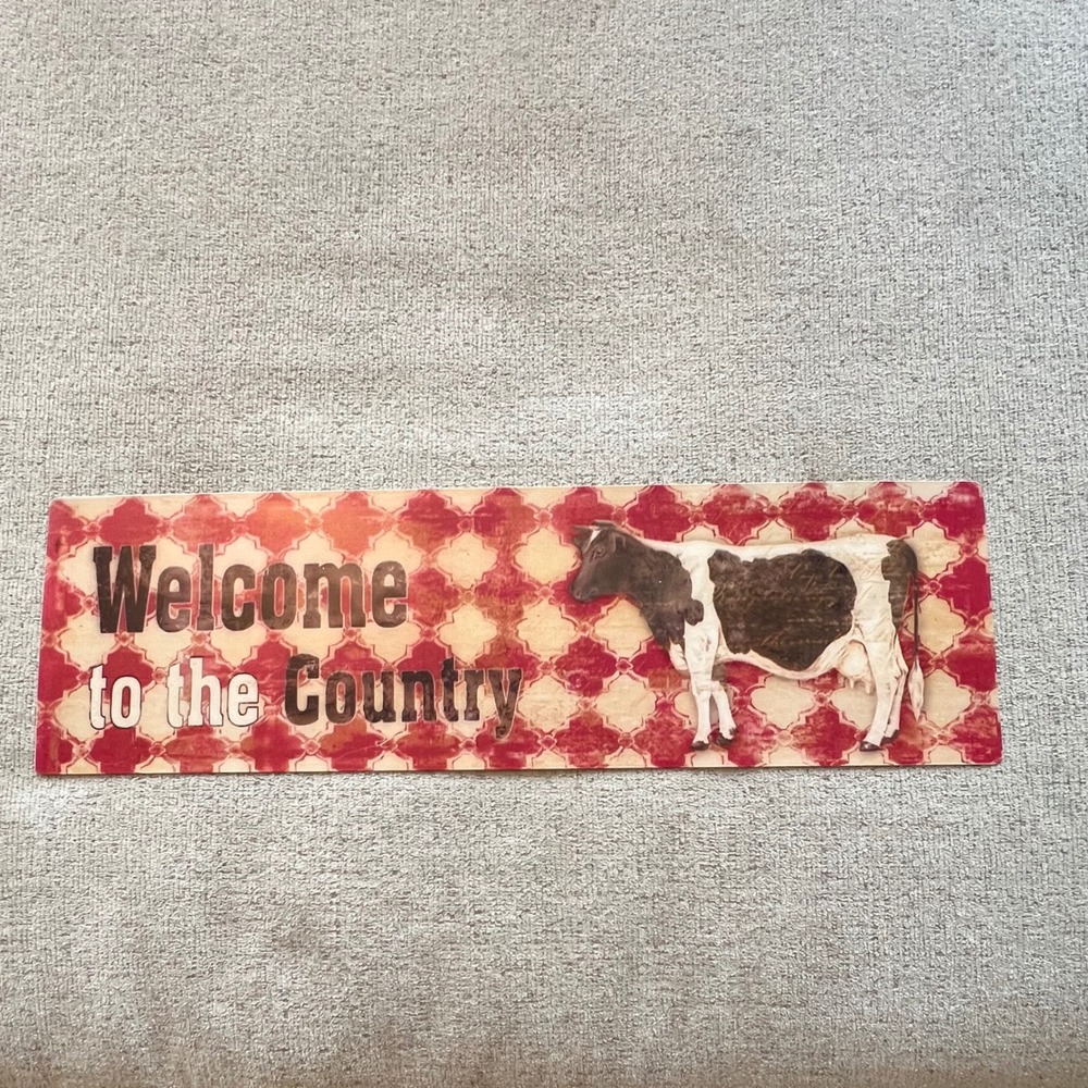 Ganz Welcome to the Country Cow Farmhouse Wall Art Red Cream Sign ER30904